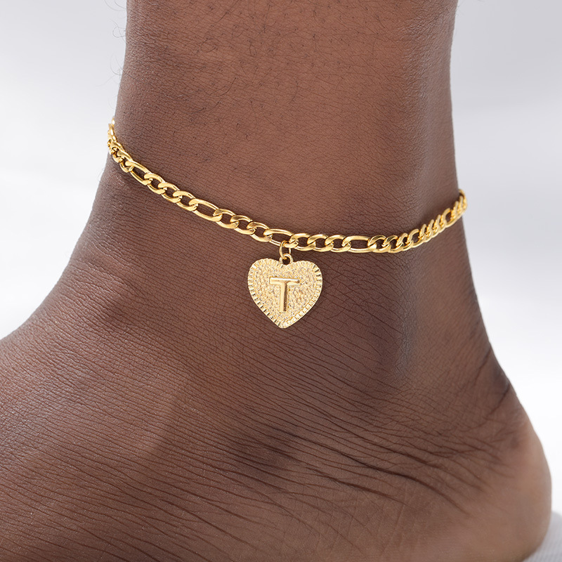 

Adjustable Personality Anklet Heart Shape With Letter Shape Pattern 14k Gold Plated Copper Chain Ankle Bracelet