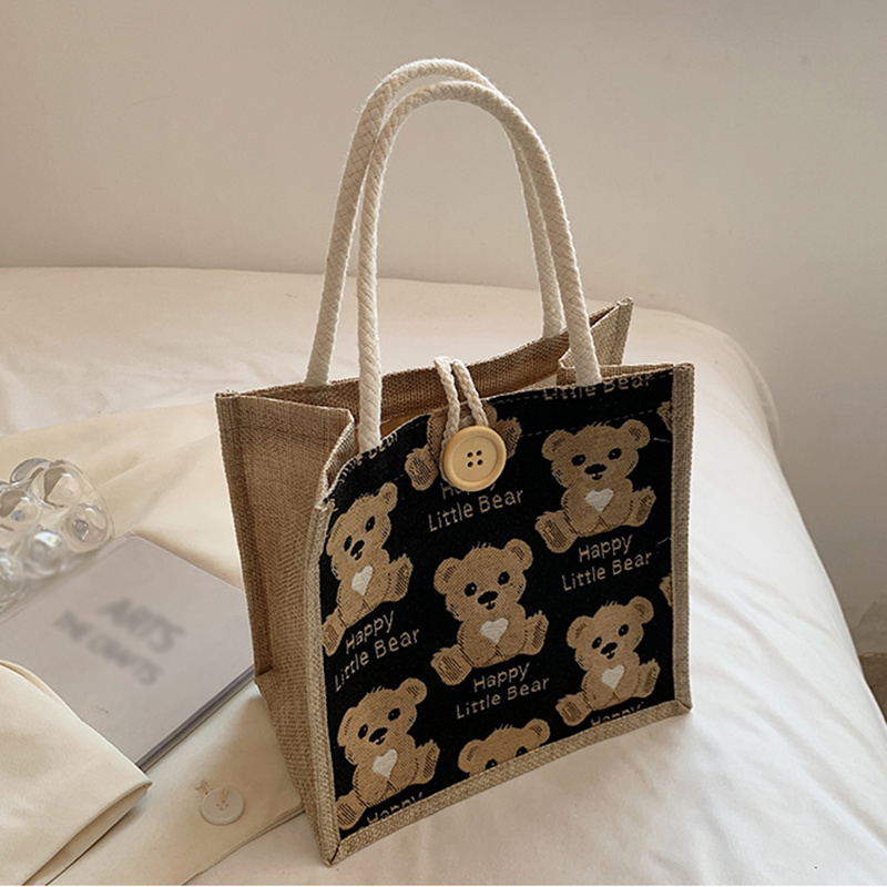 Bear Pattern Linen Handbag Fashion Lunch Bag For Outdoor Versatile Shopping  Purse With Button, Today's Best Daily Deals