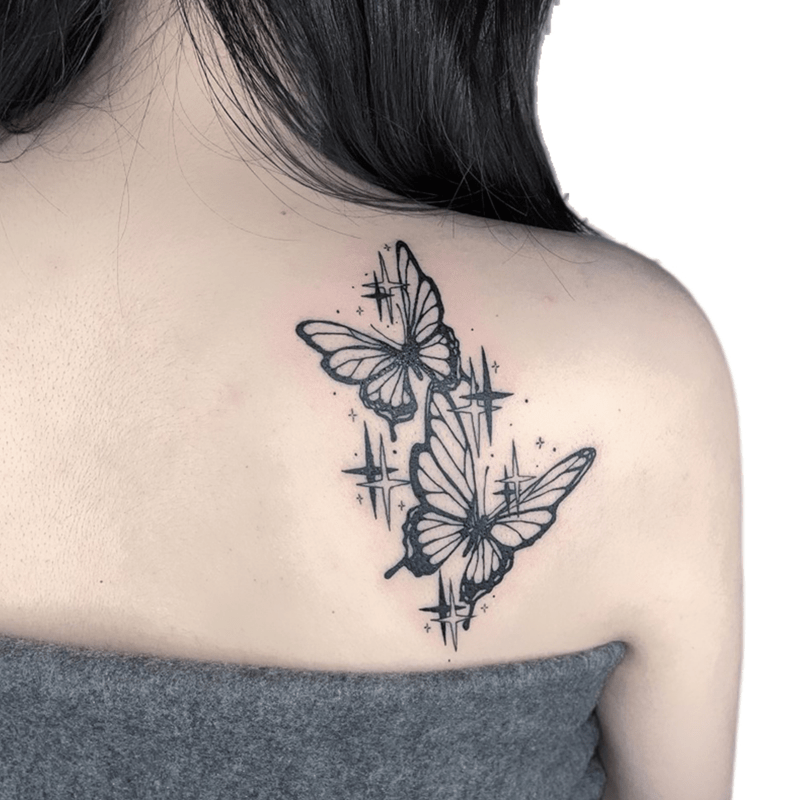 realistic butterfly tattoos on back