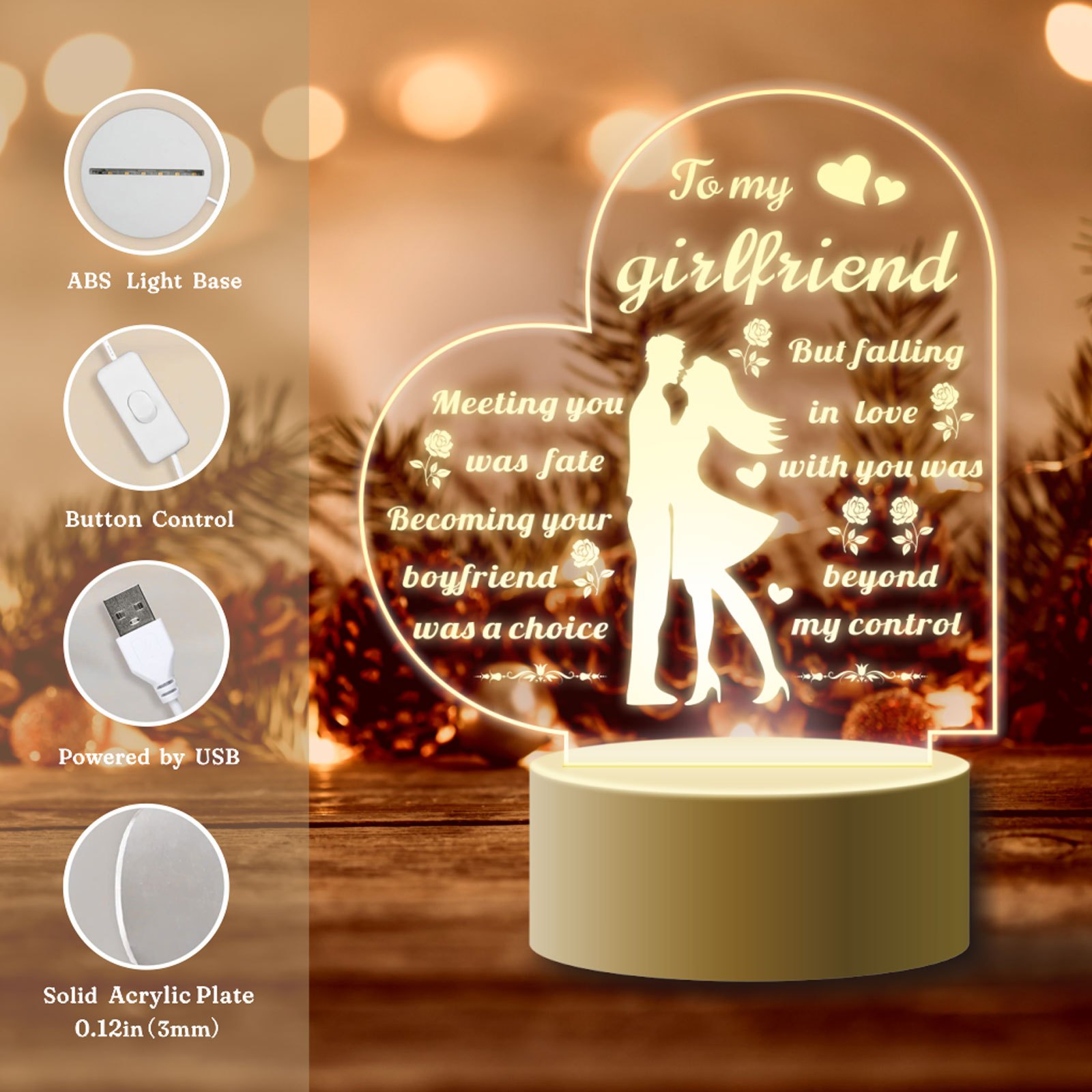 1pc, Cute Gifts For Girlfriends, Girlfriend Birthday Gifts From Boyfriend,  Unique Night Light With Love Quotes, Romantic Girlfriend Gift For Birthday