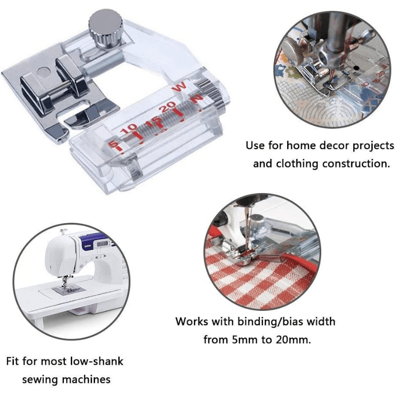 1 PC Adjustable Bias Tape Binding Foot Snap On Presser Foot For Brother  Sewing Machine Accessories
