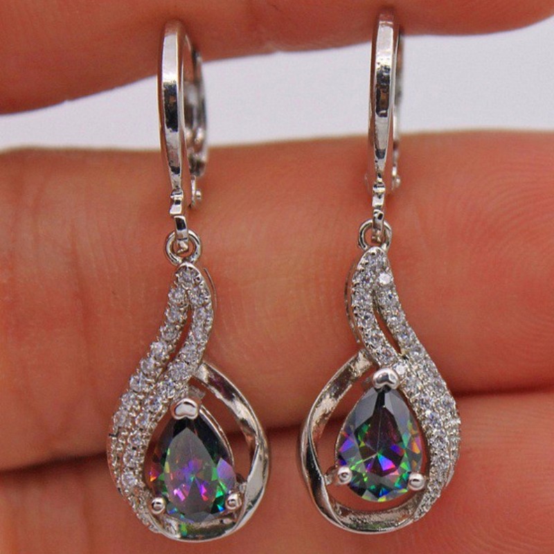 Hollow Large Water Drop Hook Earrings Inlaid Water Drop Shape Synthetic  Gems Statement Drop Earrings