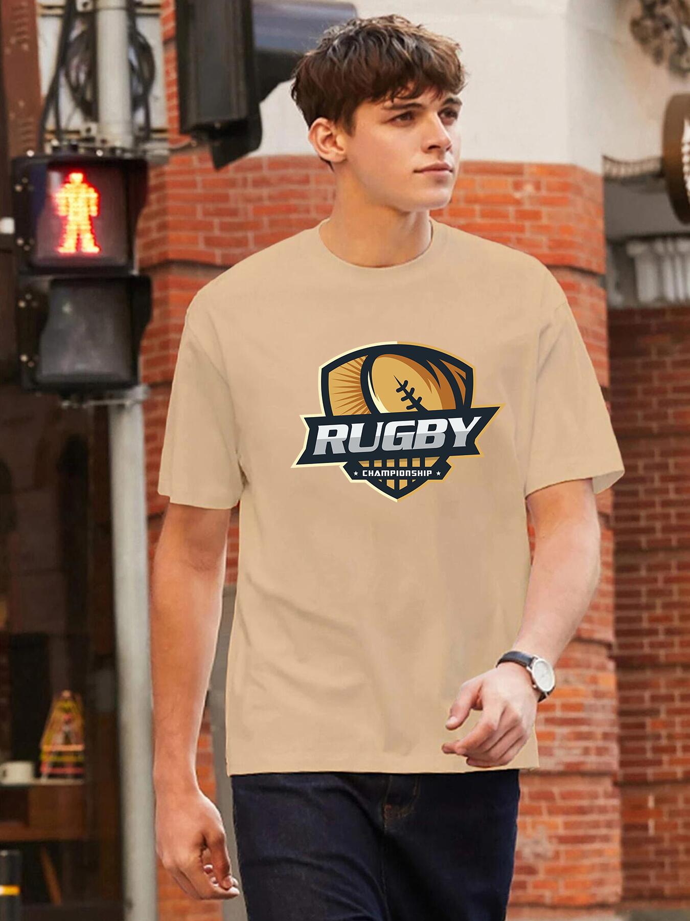 Men's American Football Print Short Sleeve T Shirt Crew Neck Tee