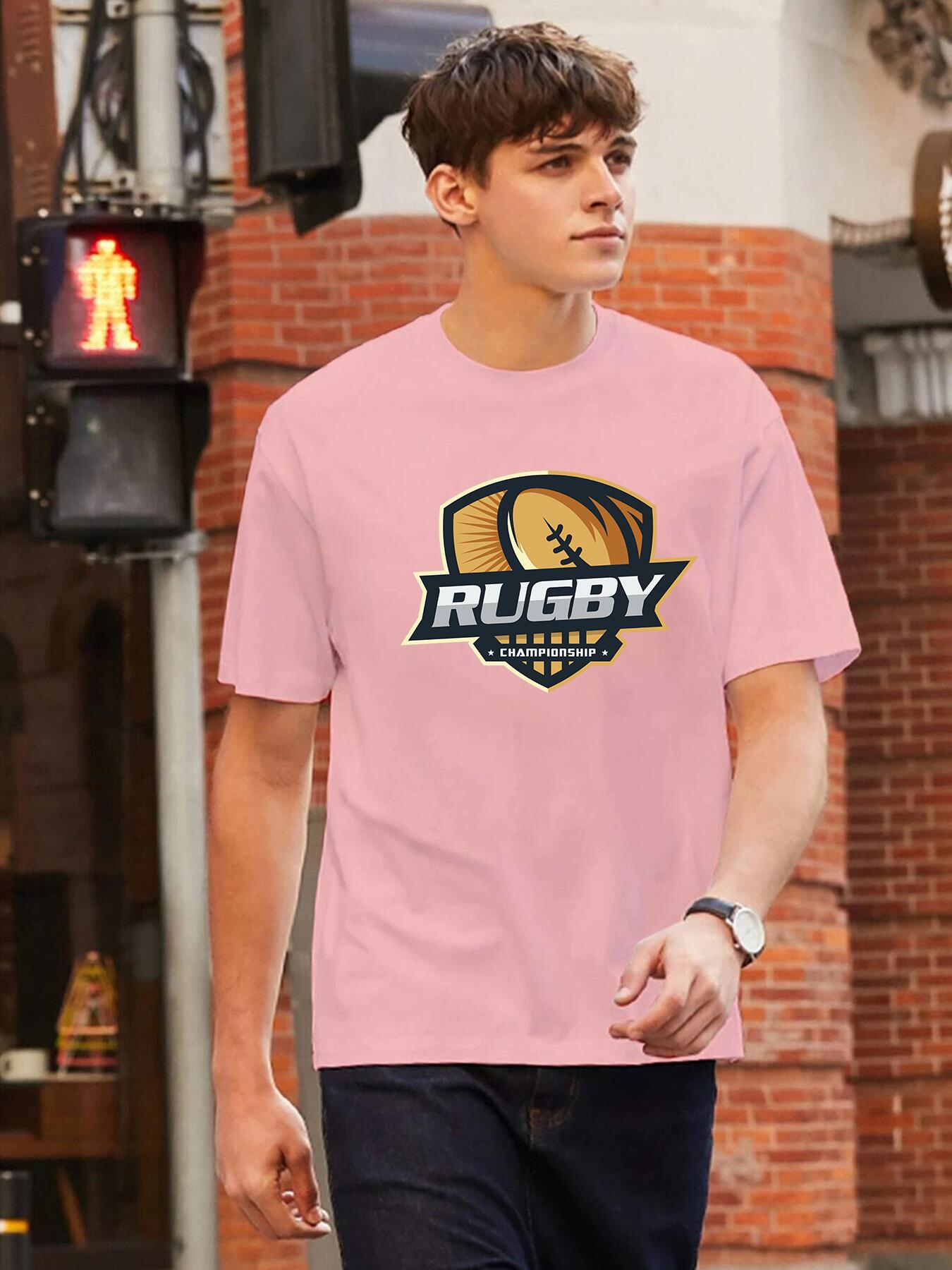 Men's American Football Print Short Sleeve T Shirt Crew Neck Tee