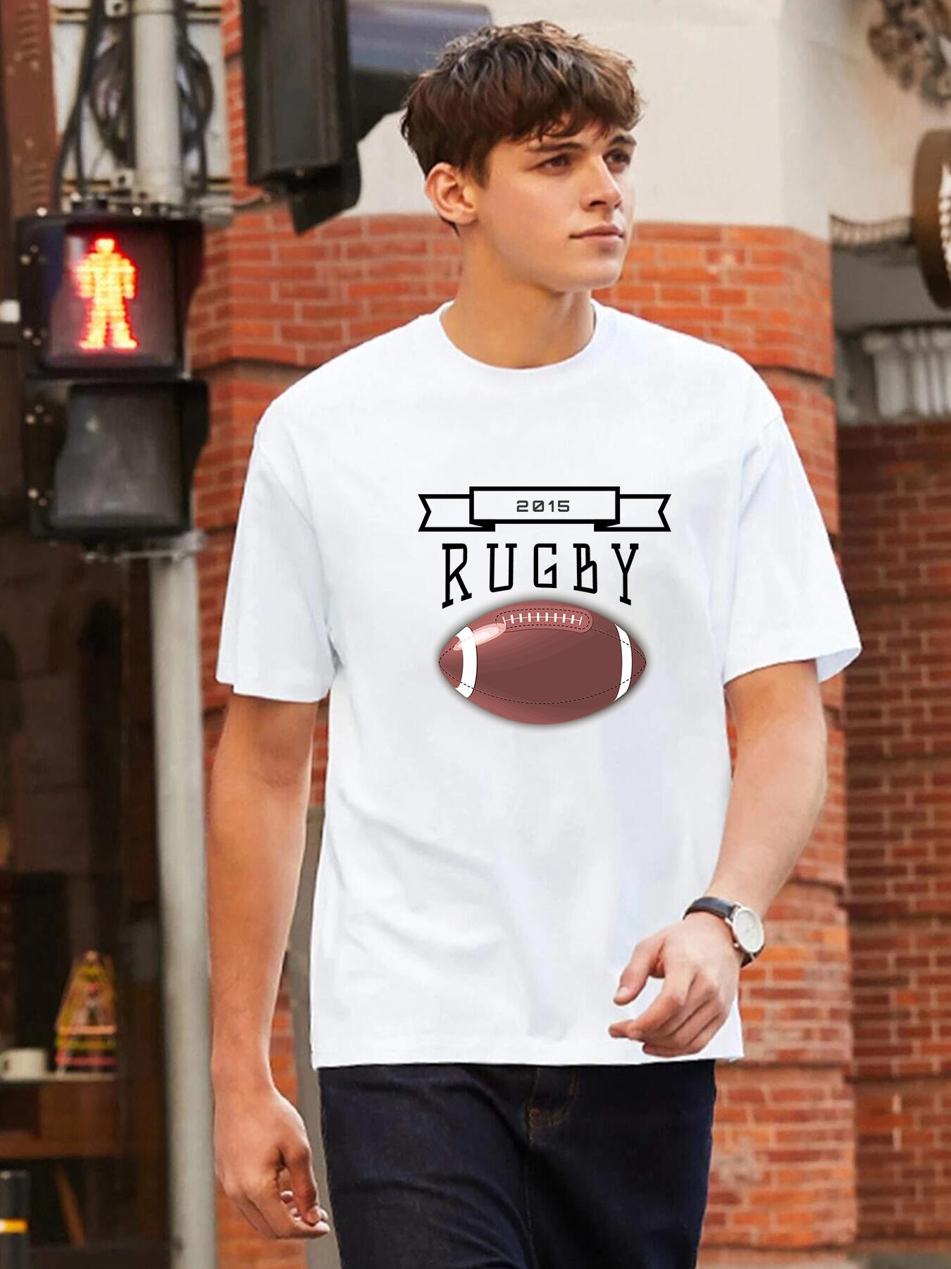 Men's American Football Print Short Sleeve T Shirt Crew Neck Tee