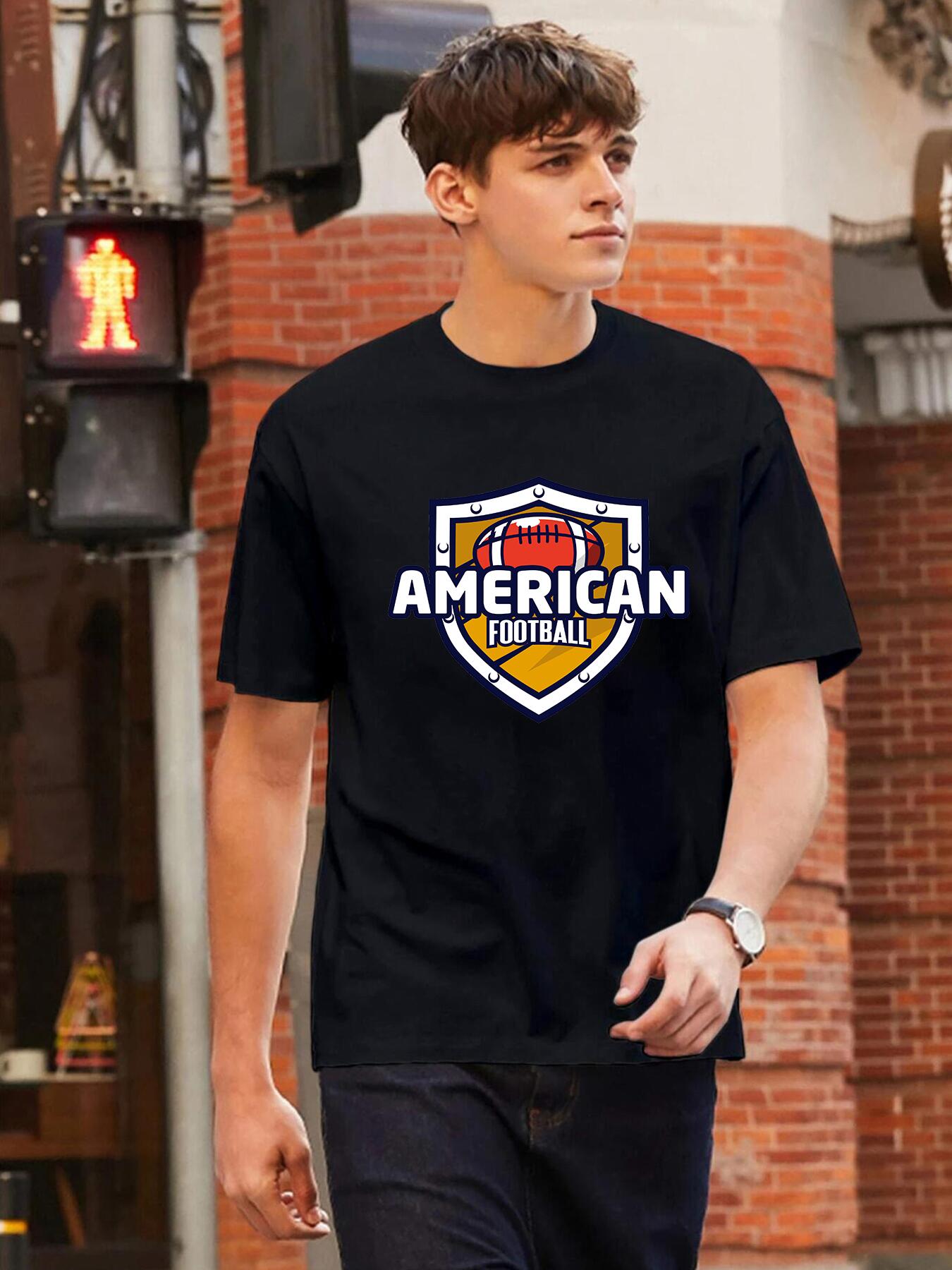 Men's American Football Print Short Sleeve T Shirt Crew Neck Tee