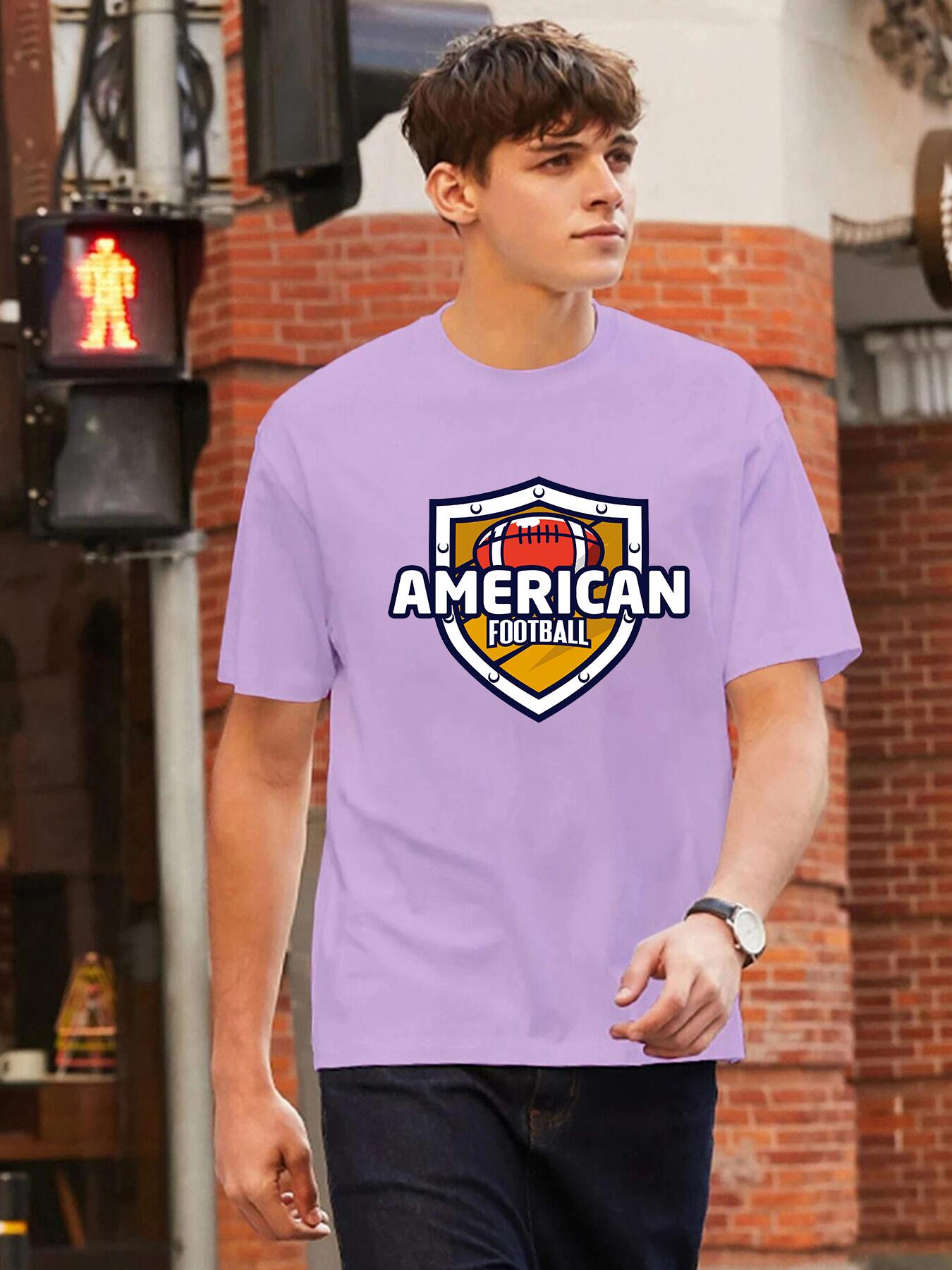 Men's American Football Print Short Sleeve T Shirt Crew Neck Tee