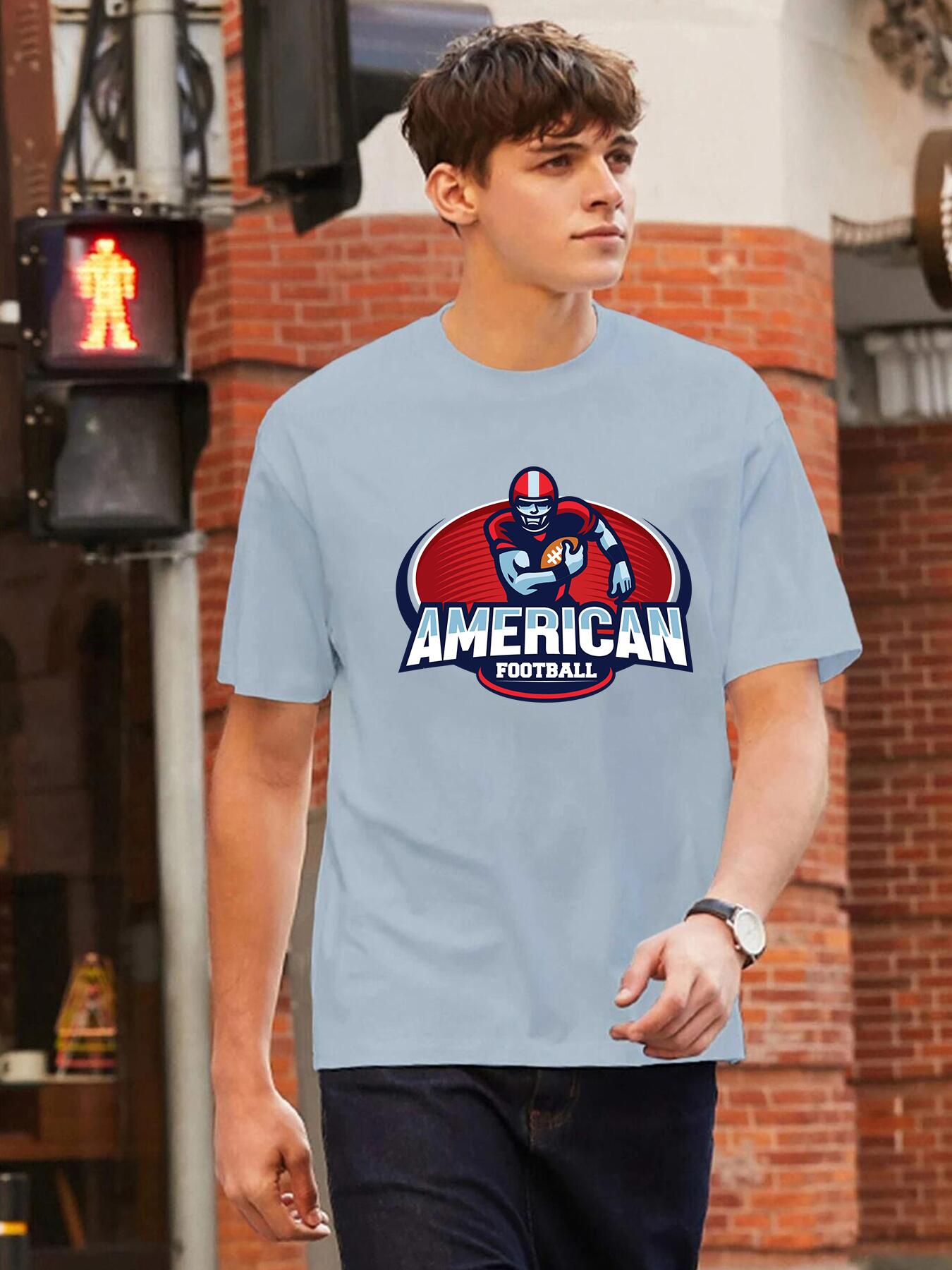 Men's American Football Player Print Short Sleeve T Shirt Crew