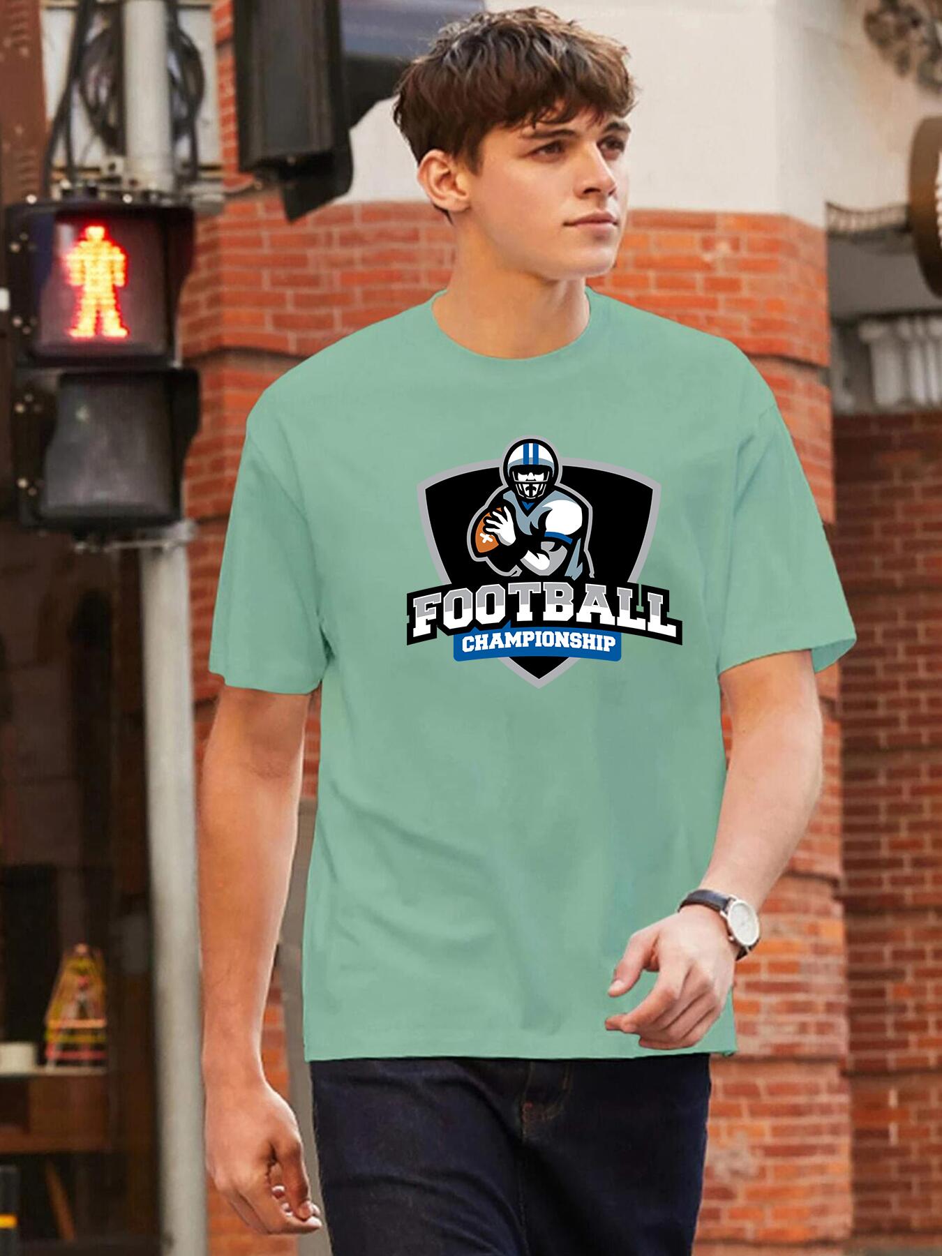 Men's Football Championship Player Print Short Sleeve T Shirt Crew