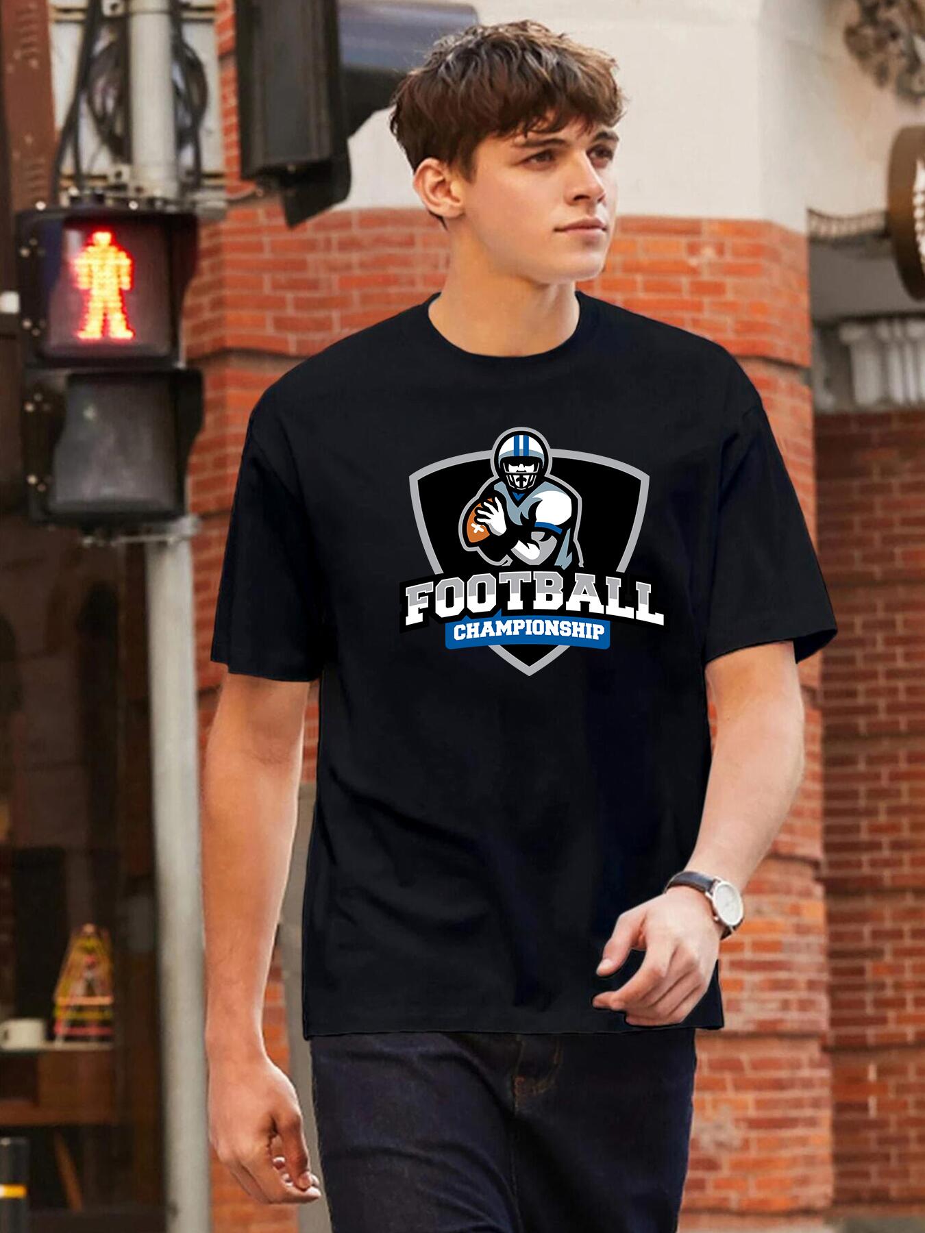 Men's Football Championship Player Print Short Sleeve T Shirt Crew