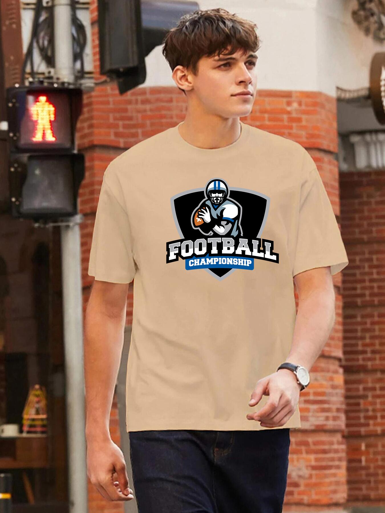 Men's Football Championship Player Print Short Sleeve T Shirt Crew