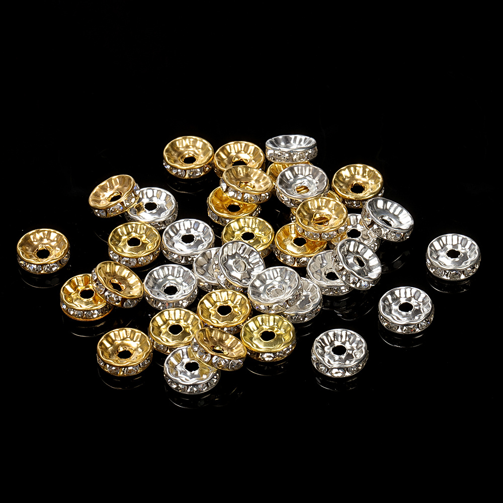 10 Pieces Rhinestone and Brass Metal Spacer Beads 10 Mm 