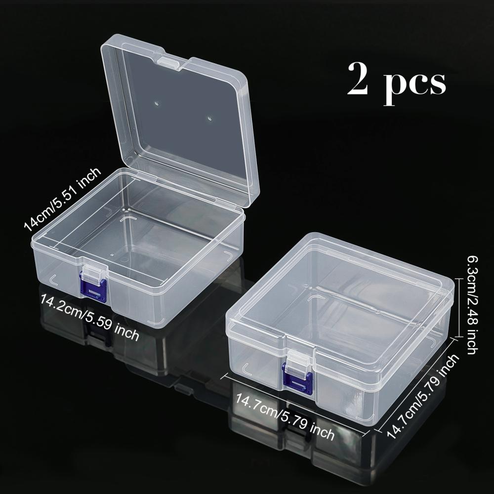 2pcs Clear Plastic Beads Storage Containers Boxes With Lids  5.79x5.79x2.48inch Square Plastic Organizer Storage Cases