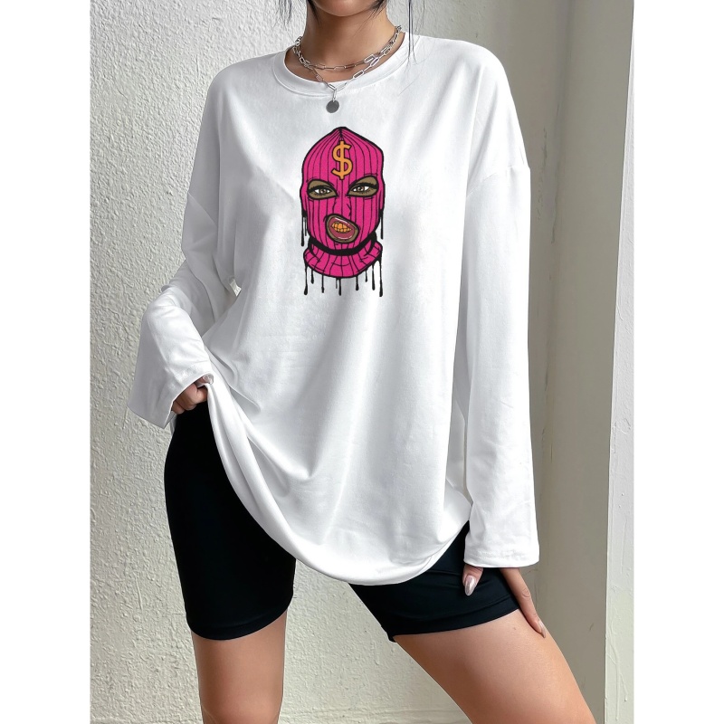 Solid Gangsta Printed Hip Hops Casual T Shirt, Crew Neck Long Sleeve  Blouse, Women's Clothing - Women's Clothing - Temu Austria