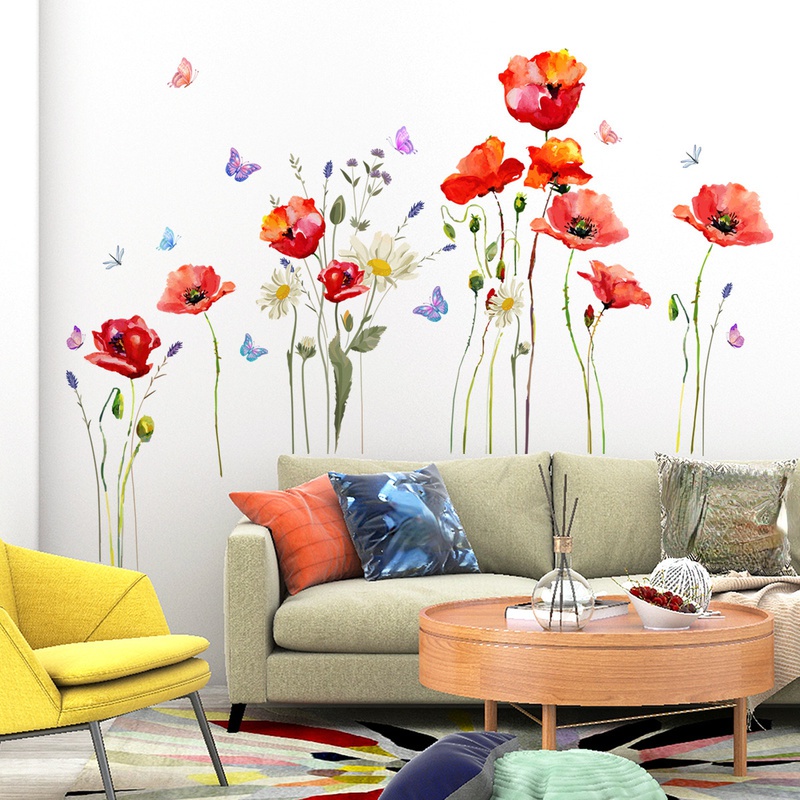 1 Feuille Autocollant Mural Coloré de Fleurs Papillons et - Temu