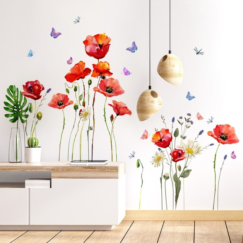 1pc Sticker Mural fleurs Colorées,Fleur Sticker Mural,Autocollant Mural,Sticker  Mural Plantes pour Chambre de