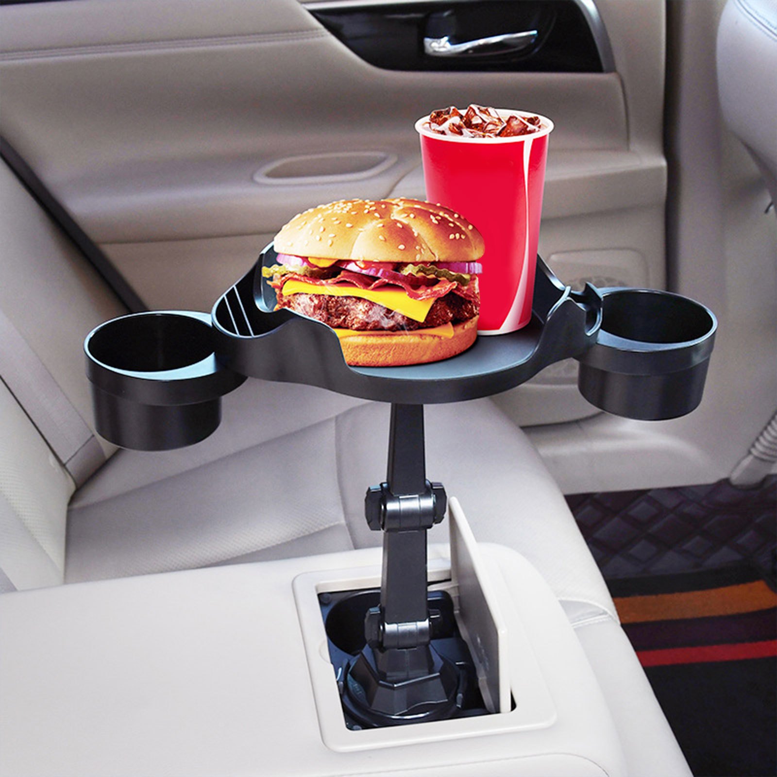 Vassoio portabicchieri per auto universale, vassoio per pasti per auto  regolabile Supporto per telefono cellulare Braccio girevole a 360 ° Tavolo  per