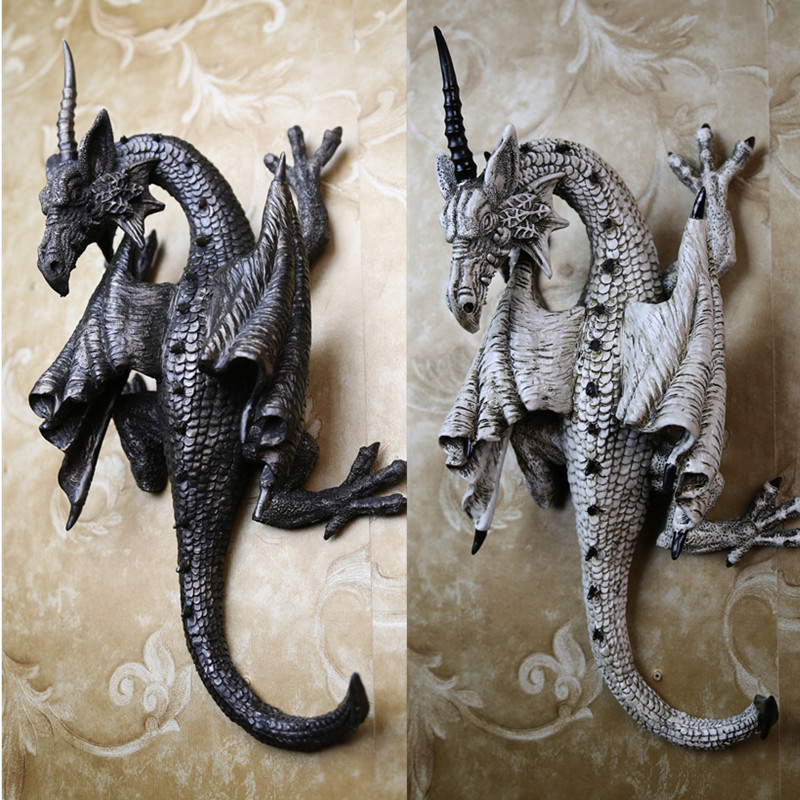 Gifts & Decor Medieval Gothic Dungeon Dragon Guarding Relic Welcome Sign Wall Mount Sculpture Plaque Made of Resin