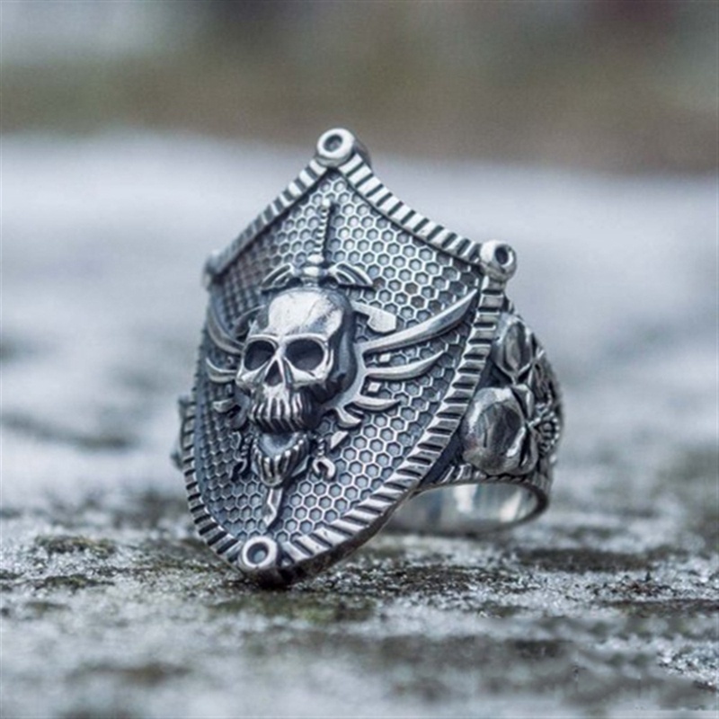 Vintage Skull Knight Shield Ring - Temu