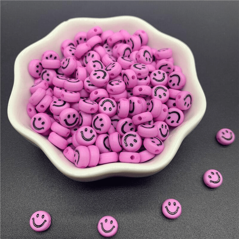 100pcs Smiley Face Beads, 7mm Mix Colors Acrylic Happy Face Spacer Beads  for Polymer Clay Spacer Beads for Women Girls Jewelry Making DIY Bracelet