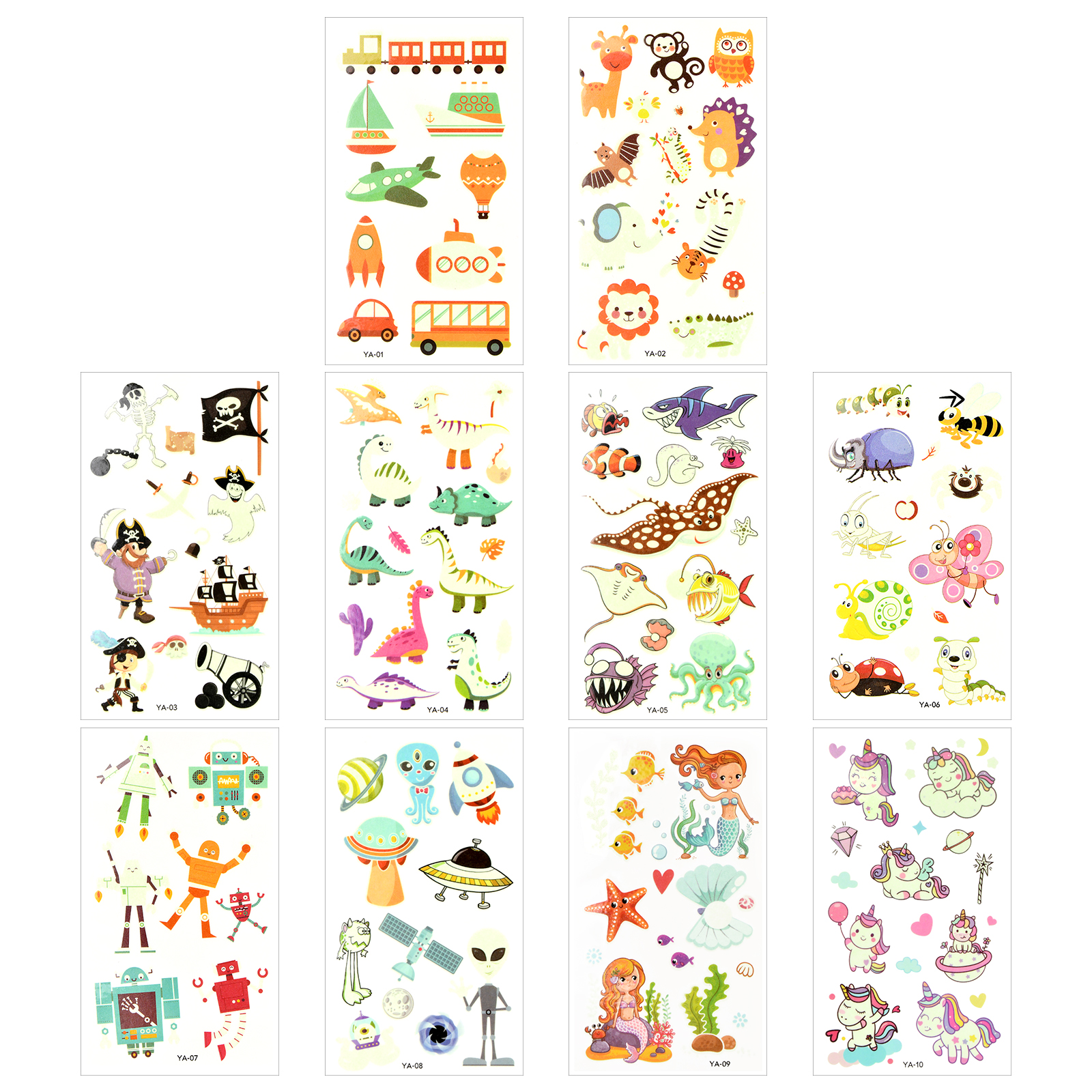 10 Sheets Cartoon Animal Tattoo Stickers for Kids