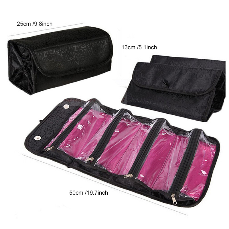 Travel Roll-up Cosmetic Makeup Case Foldable Organizer Pouch Hanging  Toiletry Wash Bag Storage Bags 4 Zipper Compartment - AliExpress