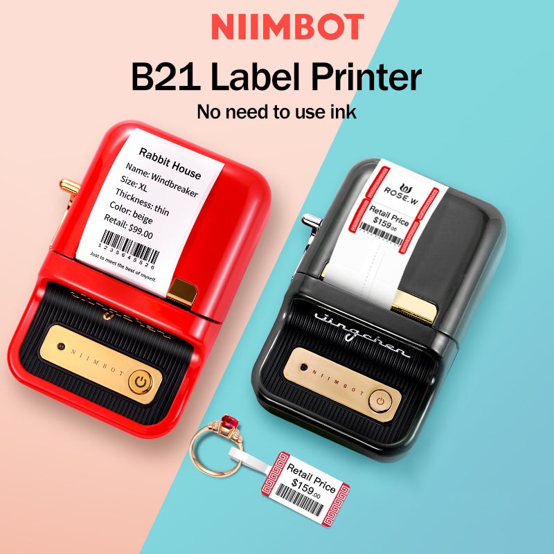 Niimbot B21 Thermal Label Maker Machine RED Bluetooth Retro Look