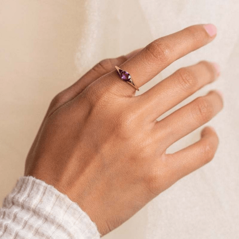 18K Plated Purple Zircon Women Ring, Elegant Decor