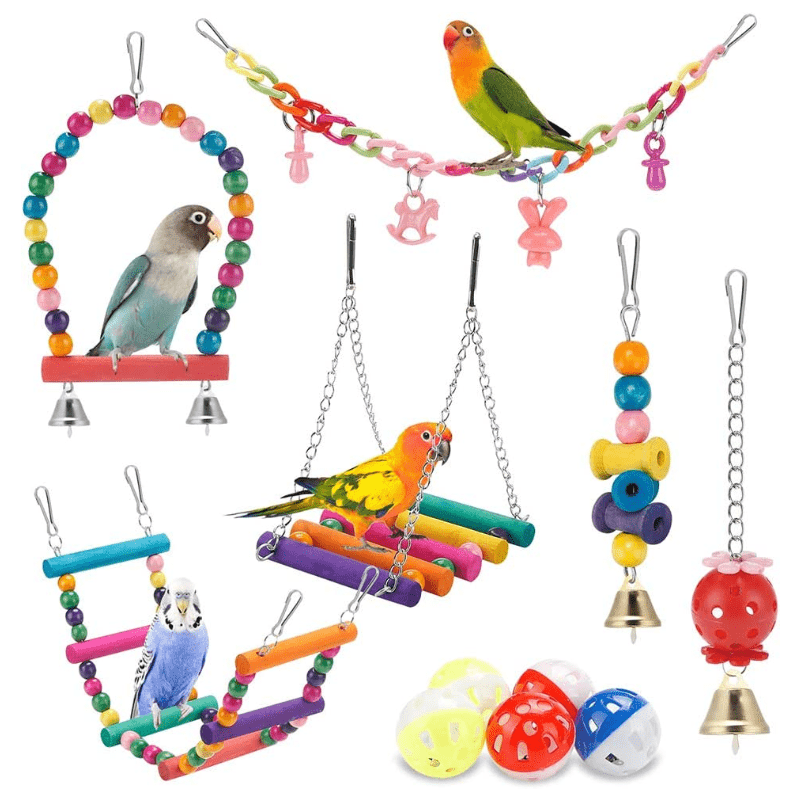 11Pcs Bird Parakeet Toys Swing Hanging Chewing Hammock Climbing Ladder Cage Colorful For Budgerigar Parakeet Conure Cockatiel Mynah Love Birds Finches