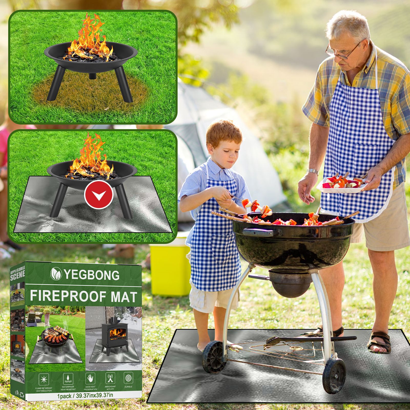 60x60cm Outdoor Camping Insulation Mat, Bbq Fireproof Cloth, Stove
