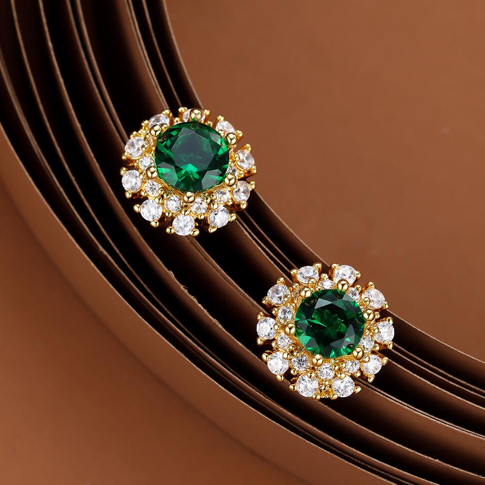 TEMU White Stone Stackable Stud Earrings Jewelry Green Round Stone Stud Earrings Vintage Golden Color Wedding Earrings For Women Party