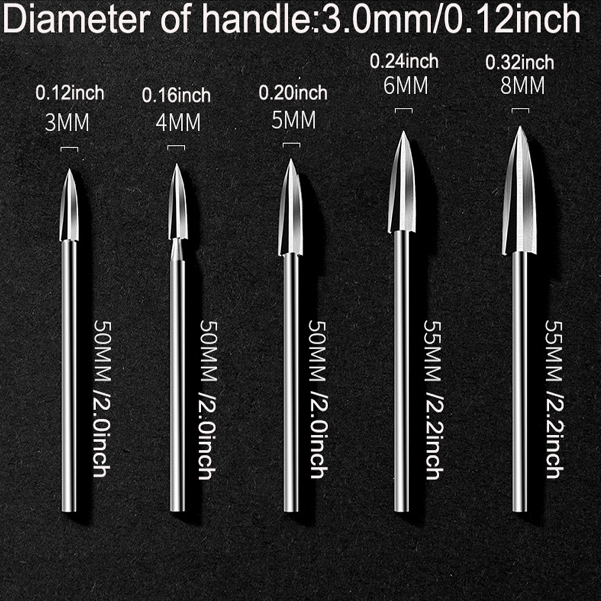 Wood Carving Tools, 5 PCS HSS Engraving Drill Bit Set Wood Crafts Grinding Woodworking  Tool 1/8” Shank Universal Fitment for Rotary Tools