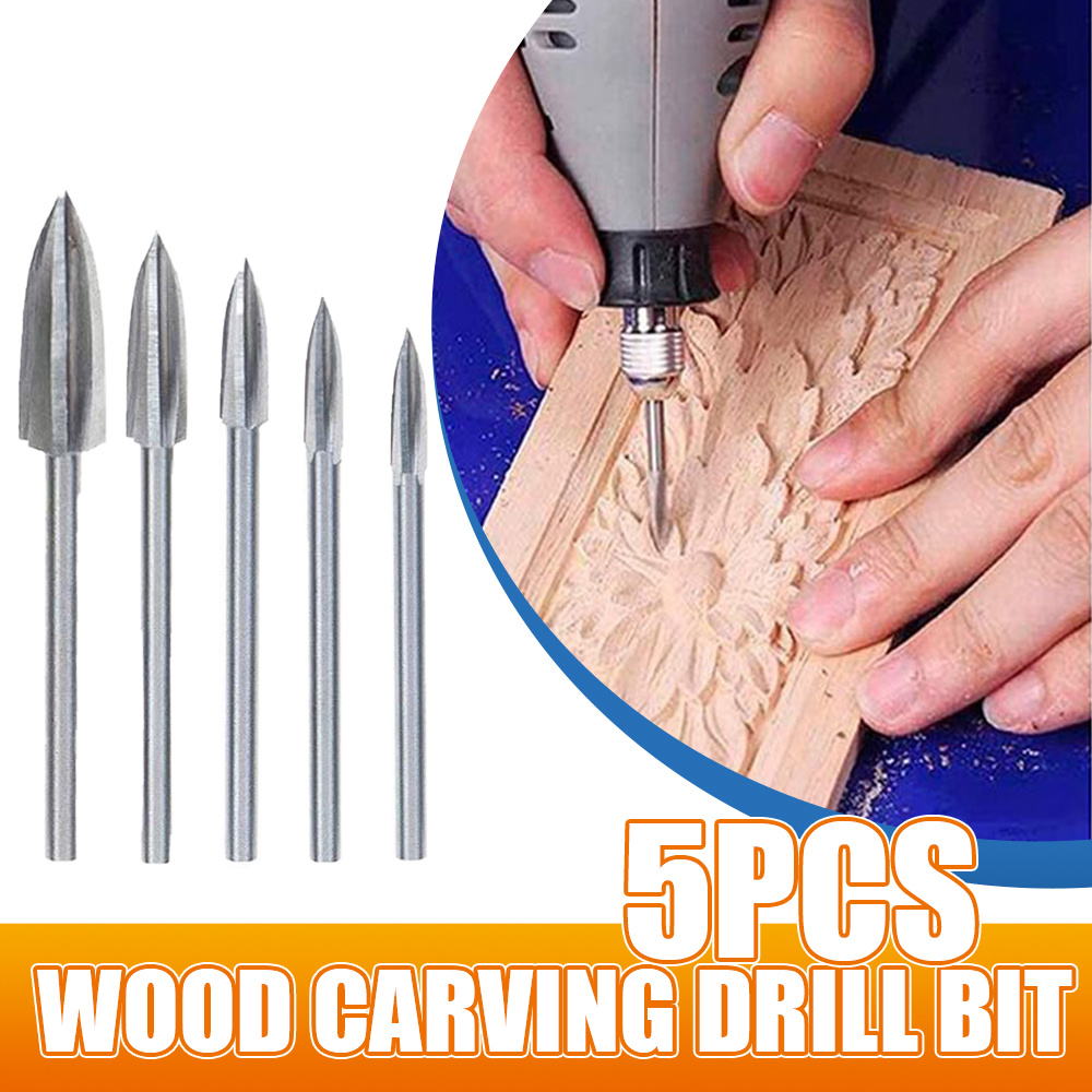 5pcs/set Wood Carving Drill Bits Set For Rotary Tool Wood Carving Bits With  1/8 Inch Shank For DIY Woodworking Engraving Carving Drilling Grinding