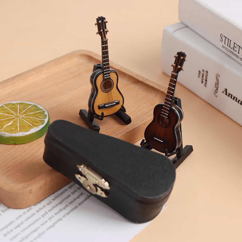 Guitare électrique miniature en bois avec support et étui Mini