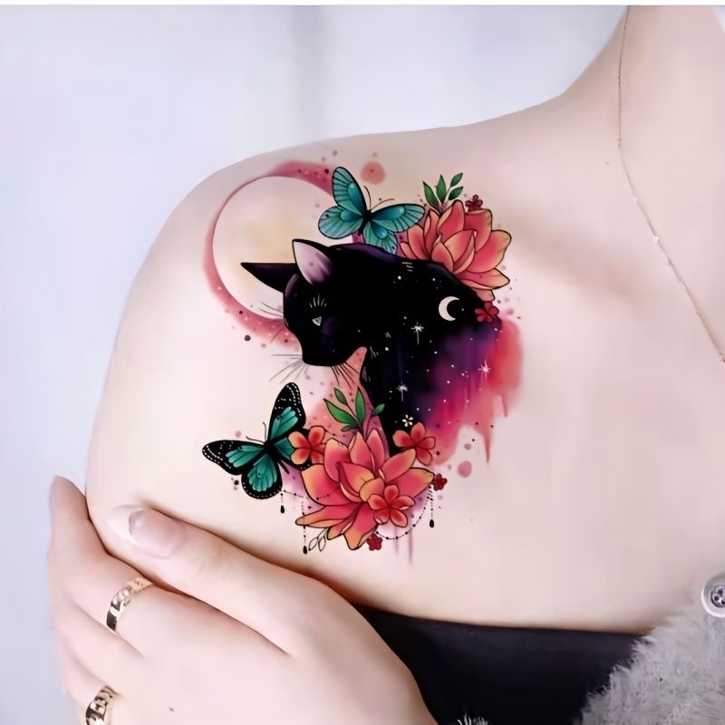 Big Picture Tattoo Stickers Waterproof Long Lasting Moon Cat God Butterfly  Thorns Disposable Tattoo Stickers | High-quality & Affordable | Temu Canada