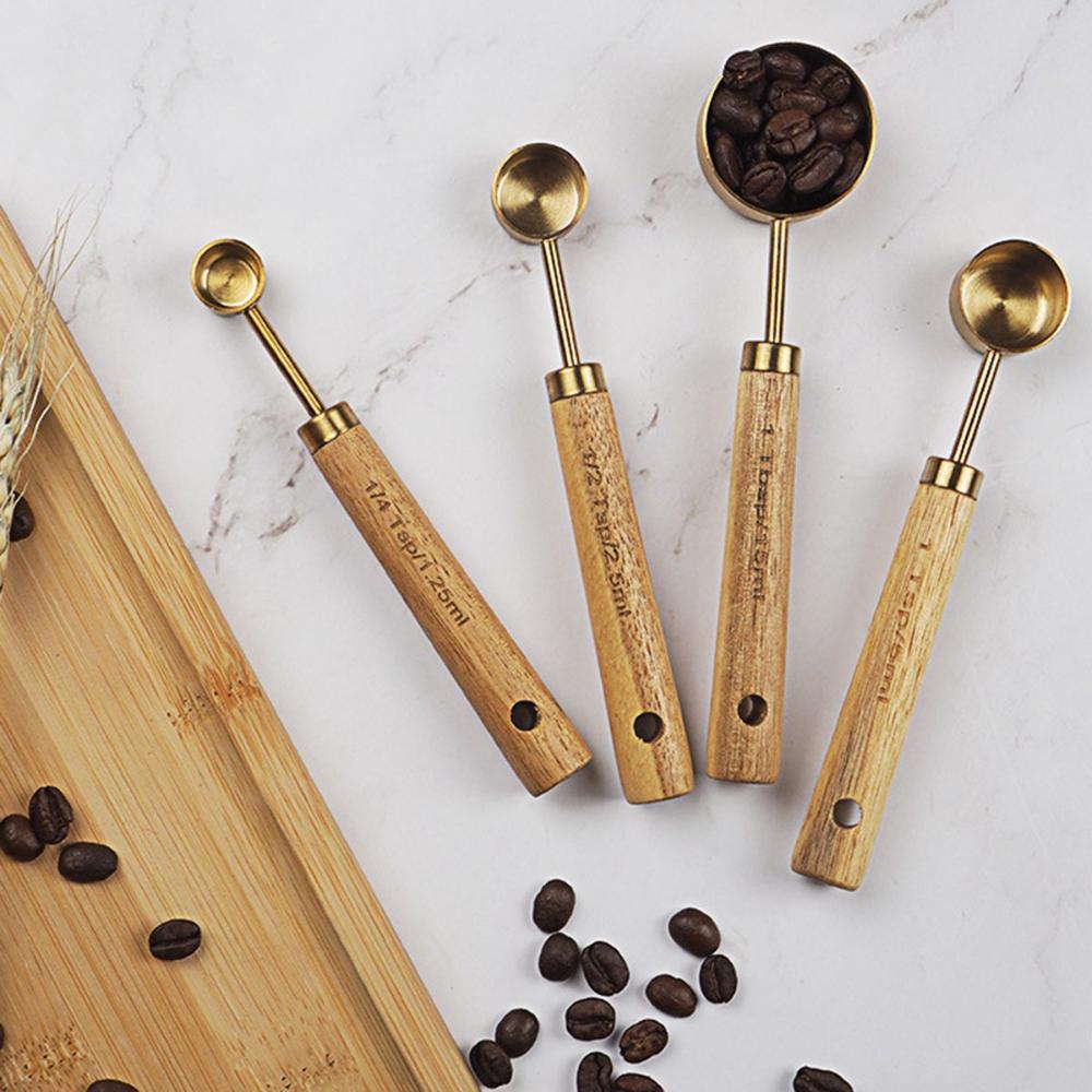 Measuring Spoon Set Wooden Handle Stainless Steel Measuring - Temu Canada