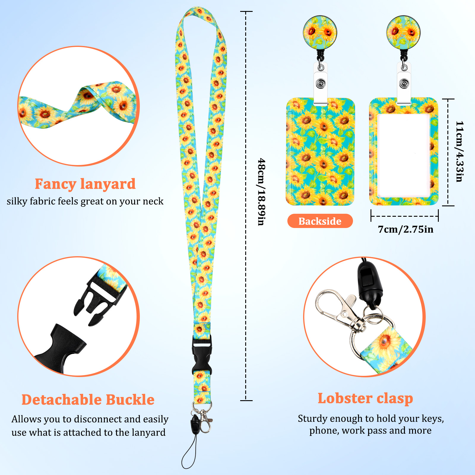 Lanyard neck strap with Retractable Reel and ID Card Pass Badge Holder  Enclosed