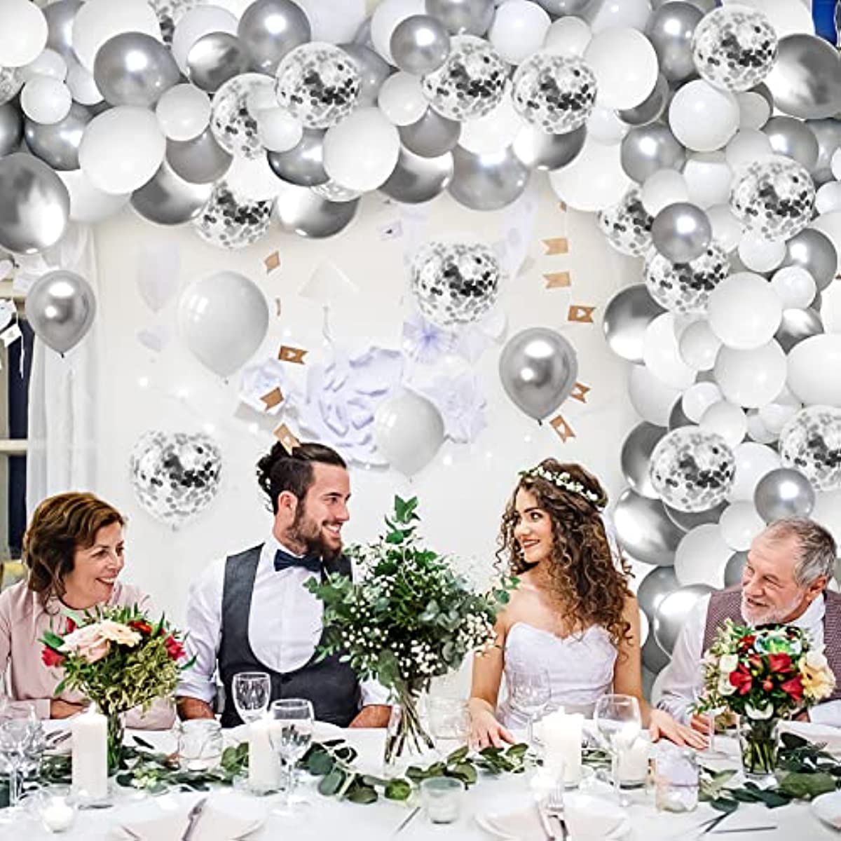 White and Silver Balloon Garland Arch Kit - Metallic White Silver