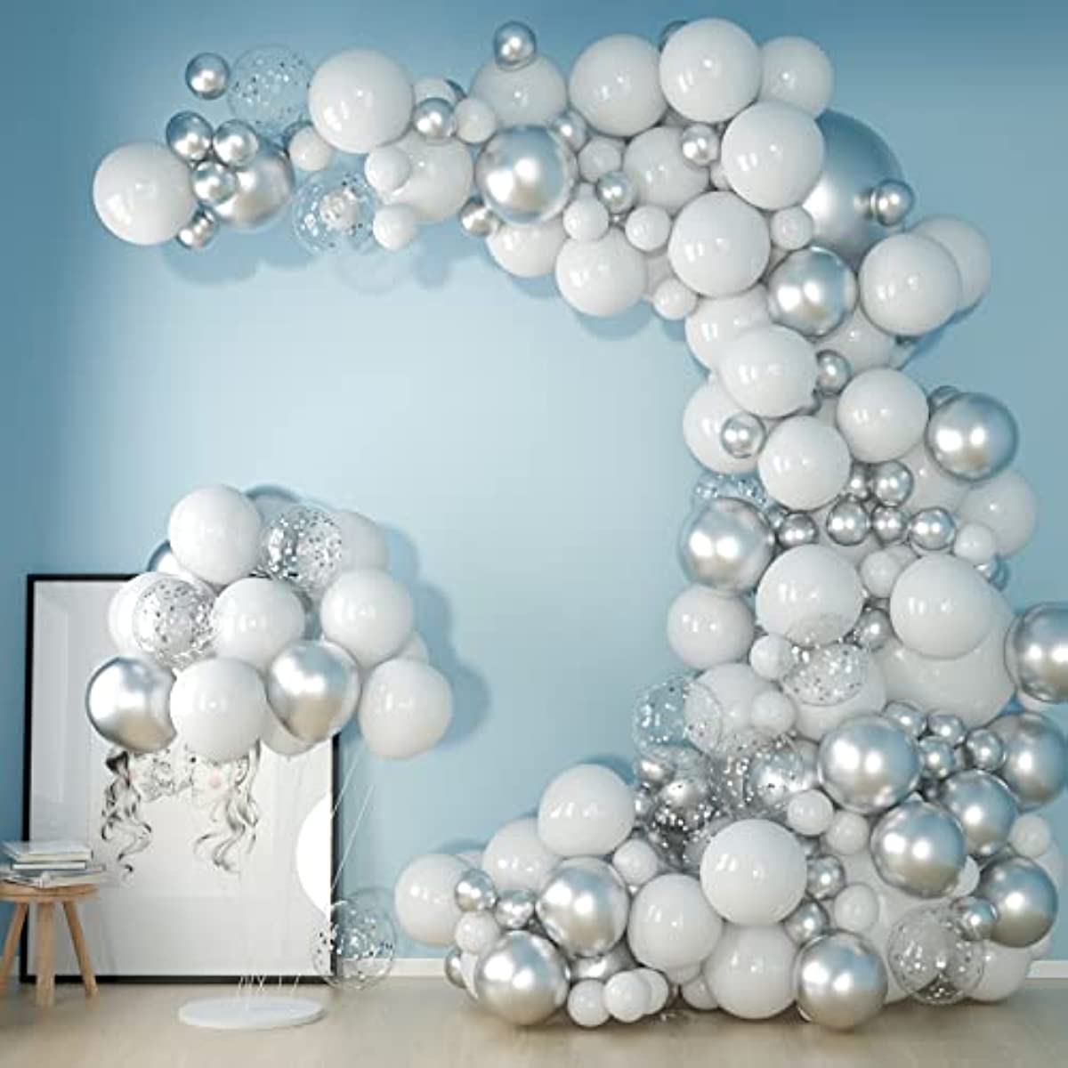 Palloncini argento e bianco, 30,5 cm, in lattice bianco e argento  metallizzato, decorazione con coriandoli argentati, palloncini a elio per  ragazzi e