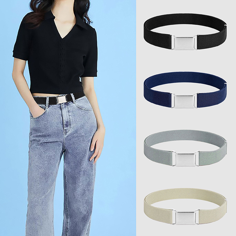 Fashion Polyester Belt Silvery Buckle Belt Adjustable - Temu