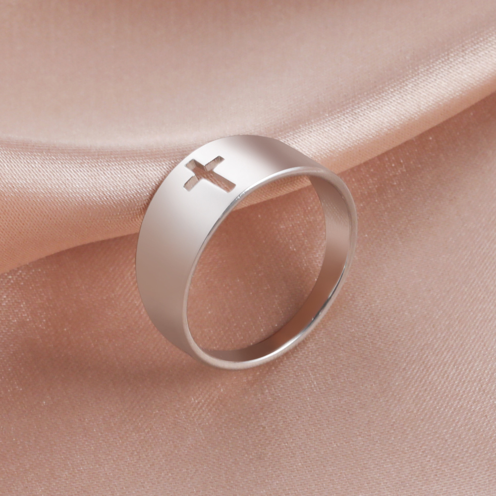 Hollow Cross Rings For Women Stainless Steel Black Silver Color Cross Finger  Couple Ring Engagement Jesus Christian Jewelry