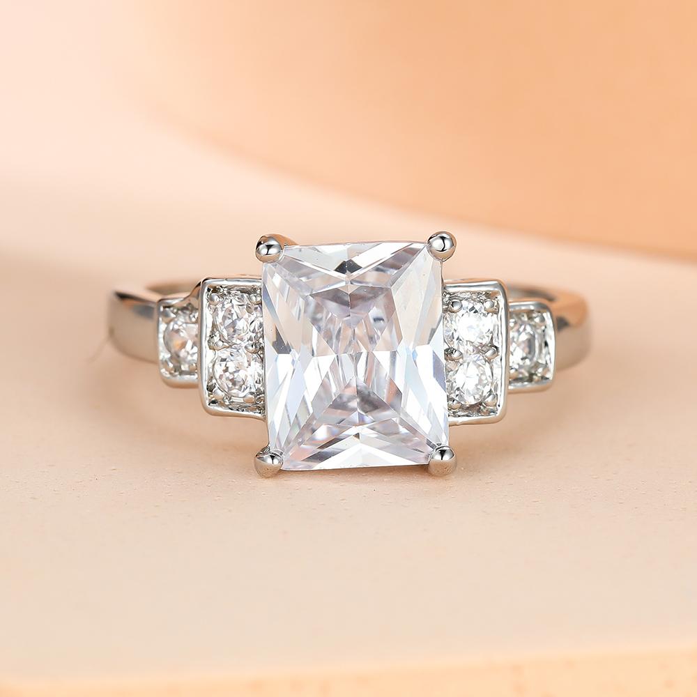 Simple Halo Ring Inlaid Square Shape Zircon Elegant Engagement Ring Wedding  Band Valentine's Day Gift