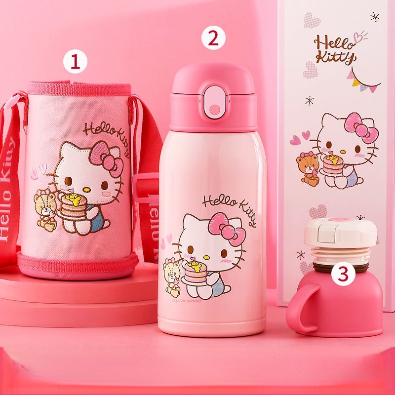 Hello Kitty Thermos Cup Cute Portable Water Bottle Vacuum Mug Bouncing Cup  Stainless Steel Drinkware Cup Thermal Water Cup Gifts