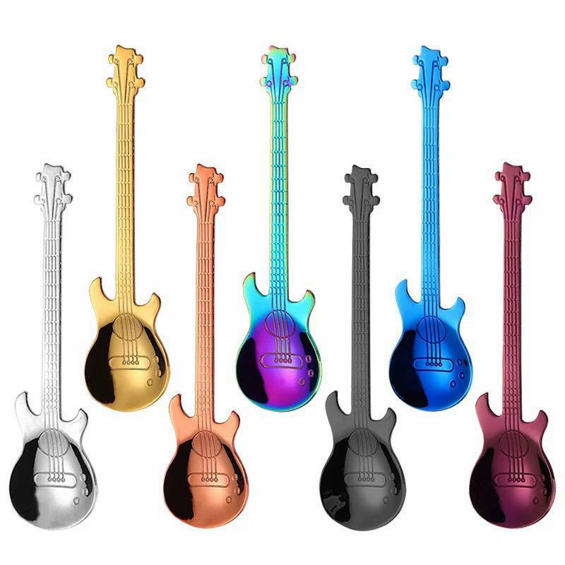 7Pcs Coffee Teaspoons Guitar Spoon Stainless Steel Colorful Dessert Guitar  Spoon