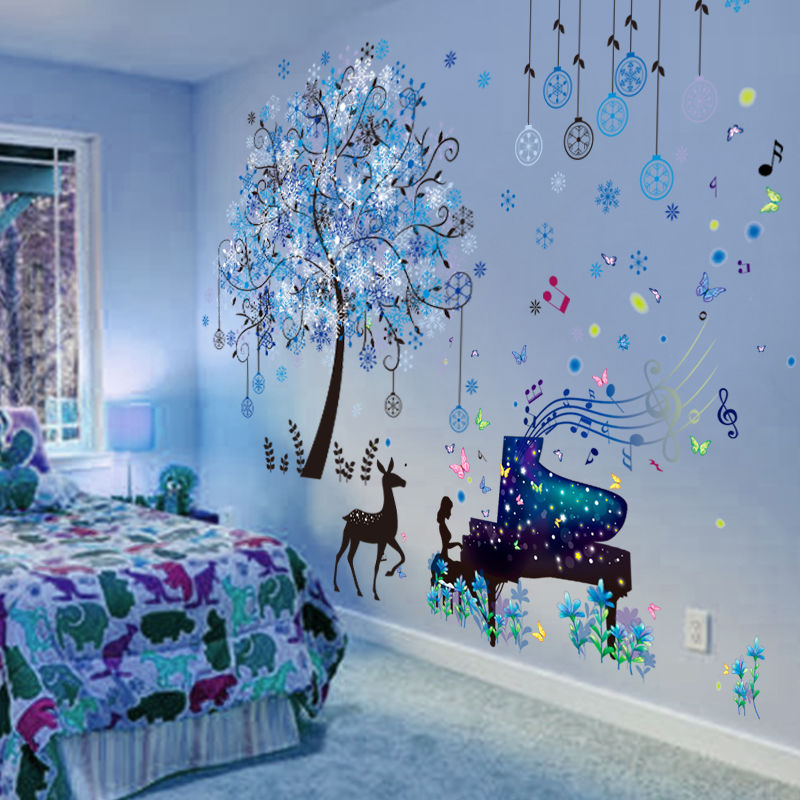 Sticker mural Jungle pour chambre enfant - Papillons, Péroquets et Palmier  - 68 cm X 24 cm - Décoration murale pour enfants