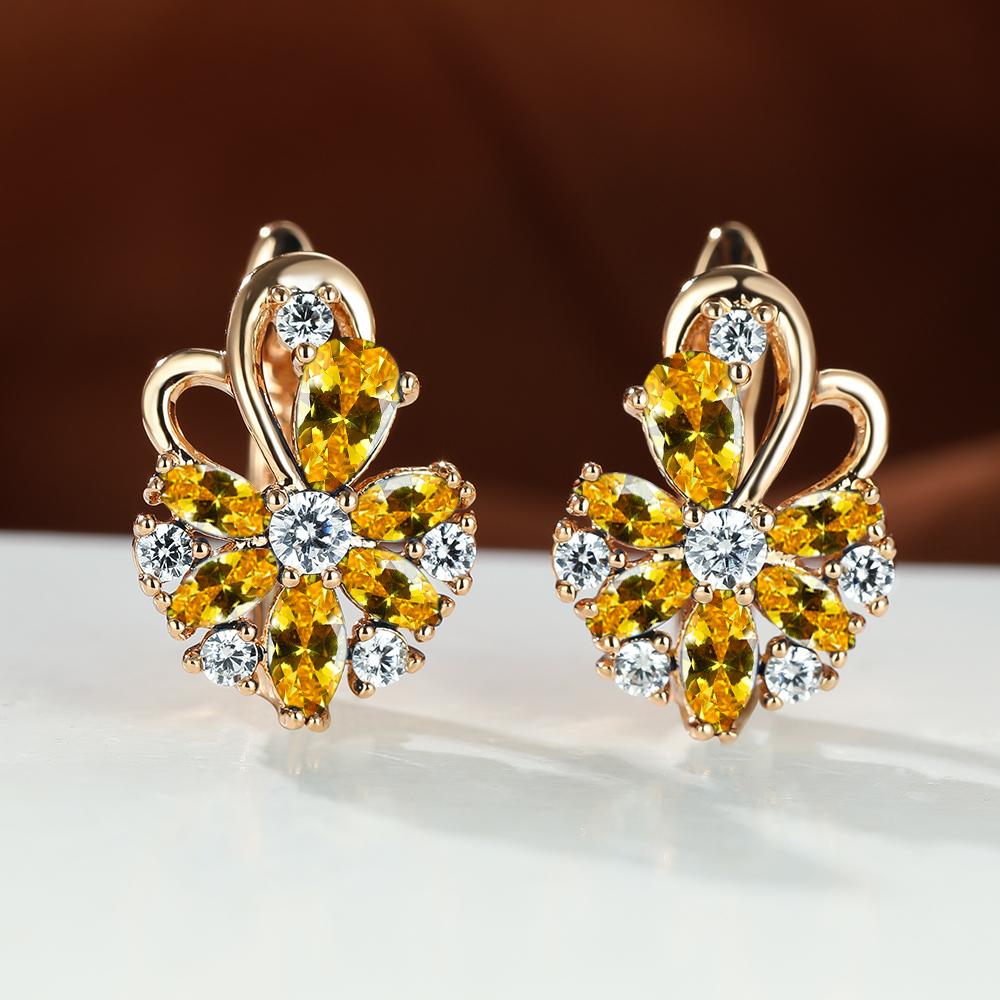 Flower Clip Earrings for Women and Girls in Yellow Gold Filled