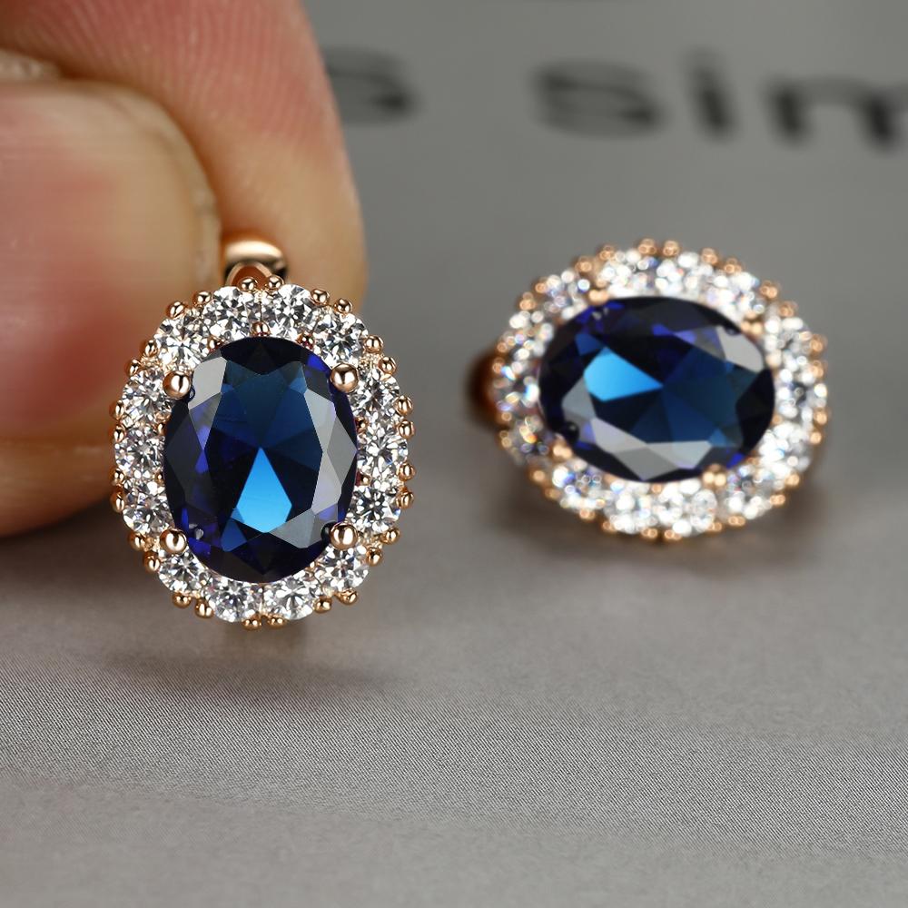 Multicolor Stone Earrings, 18K Plated Bride Engagement Ear Clip Jewelry