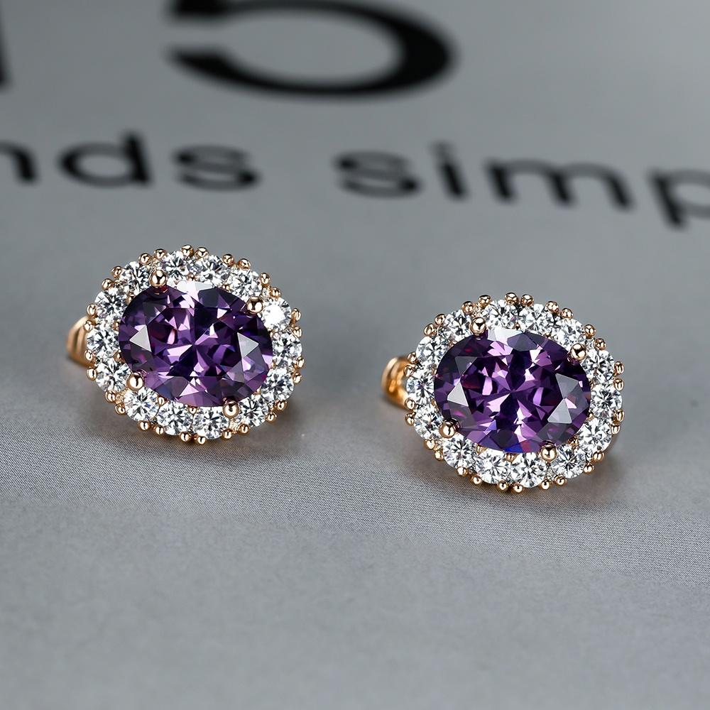 Multicolor Stone Earrings, 18K Plated Bride Engagement Ear Clip Jewelry