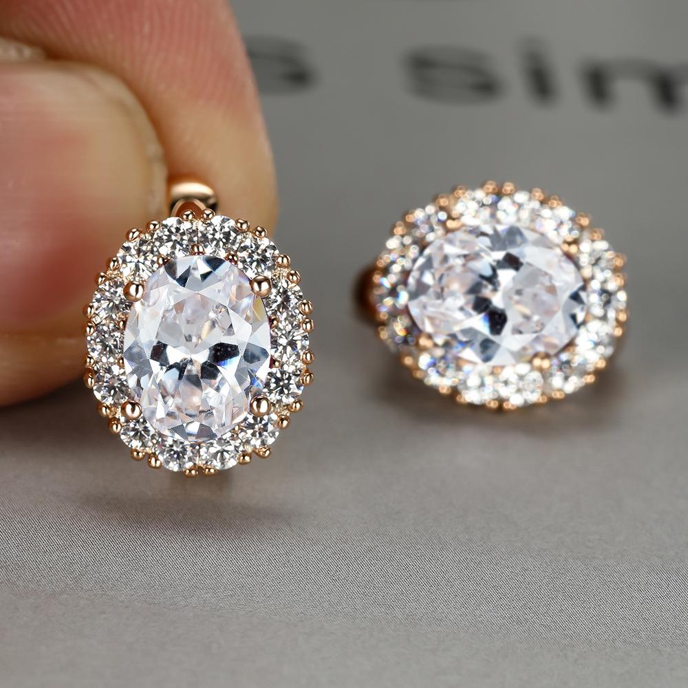 Multicolor Stone Earrings, 18K Plated Bride Engagement Ear Clip Jewelry