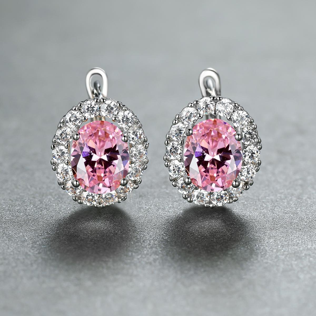 Multicolor Stone Earrings, 18K Plated Bride Engagement Ear Clip Jewelry